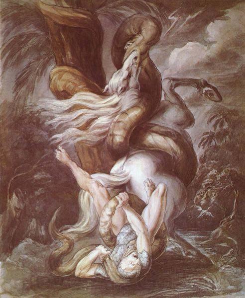 Henry Fuseli Horseman attacked by a giant snake Spain oil painting art